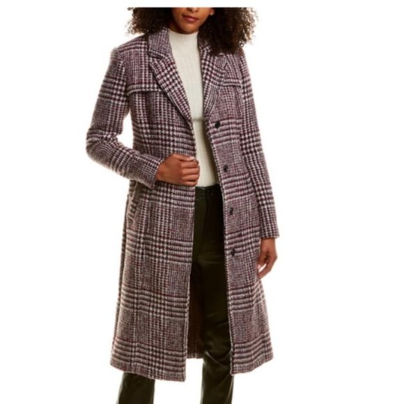 Belted Maxi Houndstooth Wool Coat 